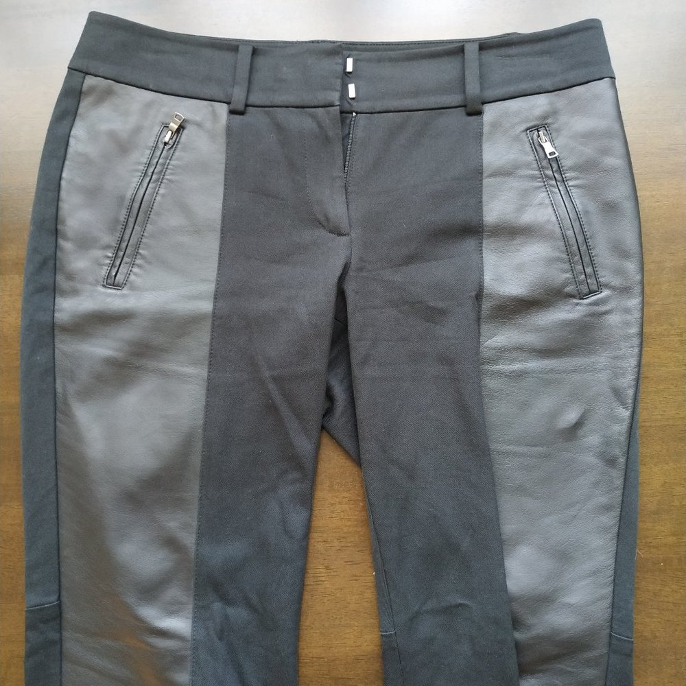Ann Taylor Black pants, faux leather trim 6P